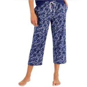 Charter Club Women's Printed Cotton Capri Pajama Pants paisley flowers Navy S